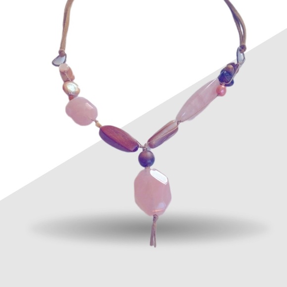 Silpada Pink Rose Quartz Beaded Necklace on Leather cord. N1429 18”-20” inches - Picture 7 of 7